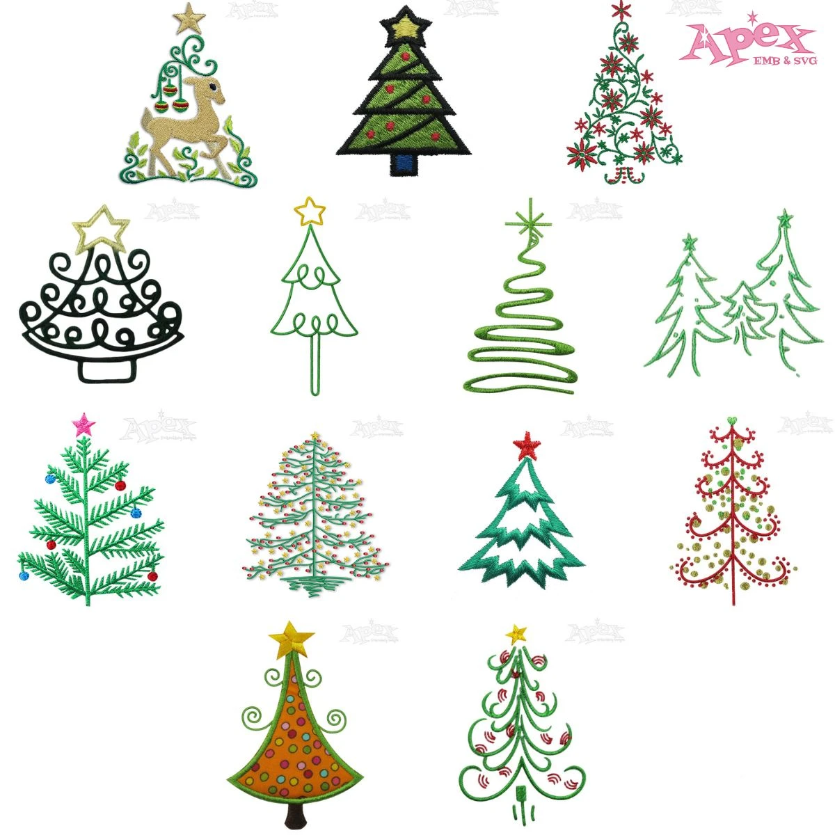 Christmas Tree Embroidery Designs Bundle thumbnail