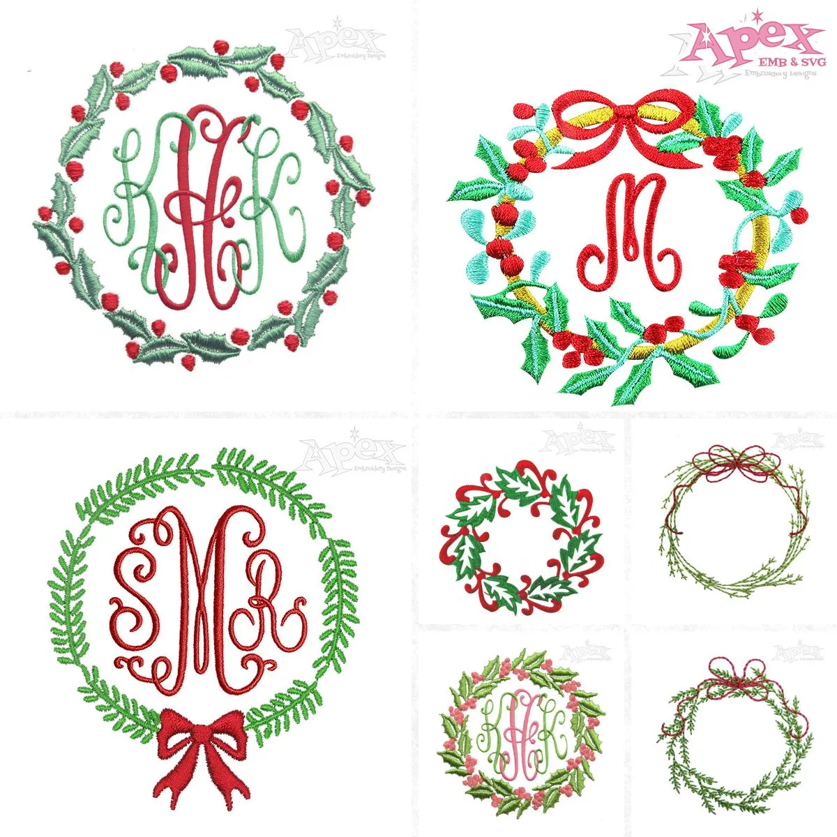 Christmas Wreath Embroidery Designs Bundle thumbnail