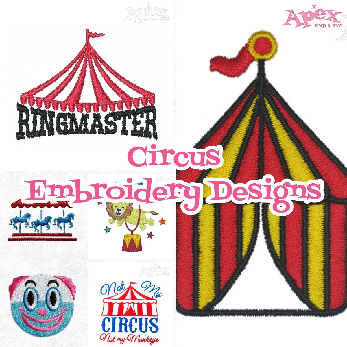 circus tent embroidery design thumbnail bundle