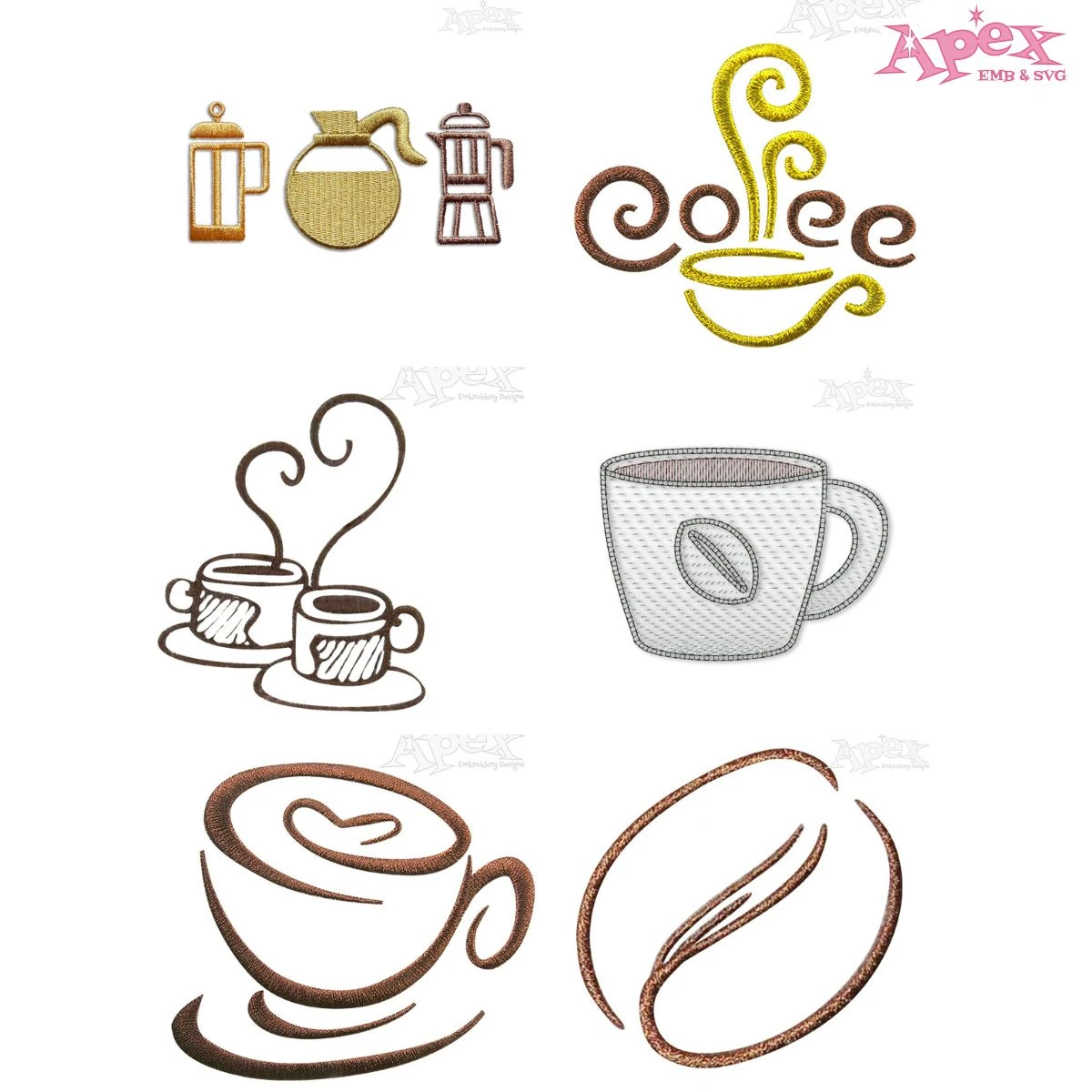Coffee Embroidery Designs Bundle thumbnail