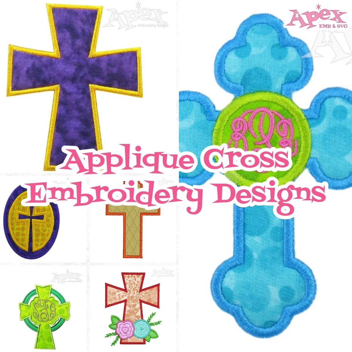 cross applique embroidery design thumbnail bundle