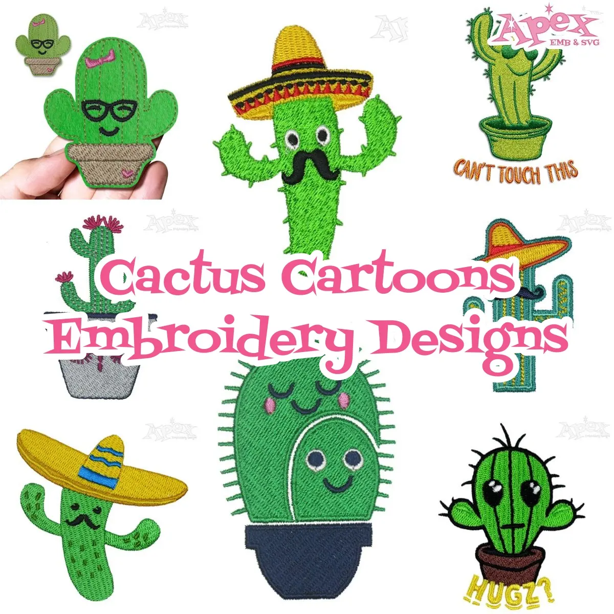 cute cartoon cactus embroidery design thumbnail bundle