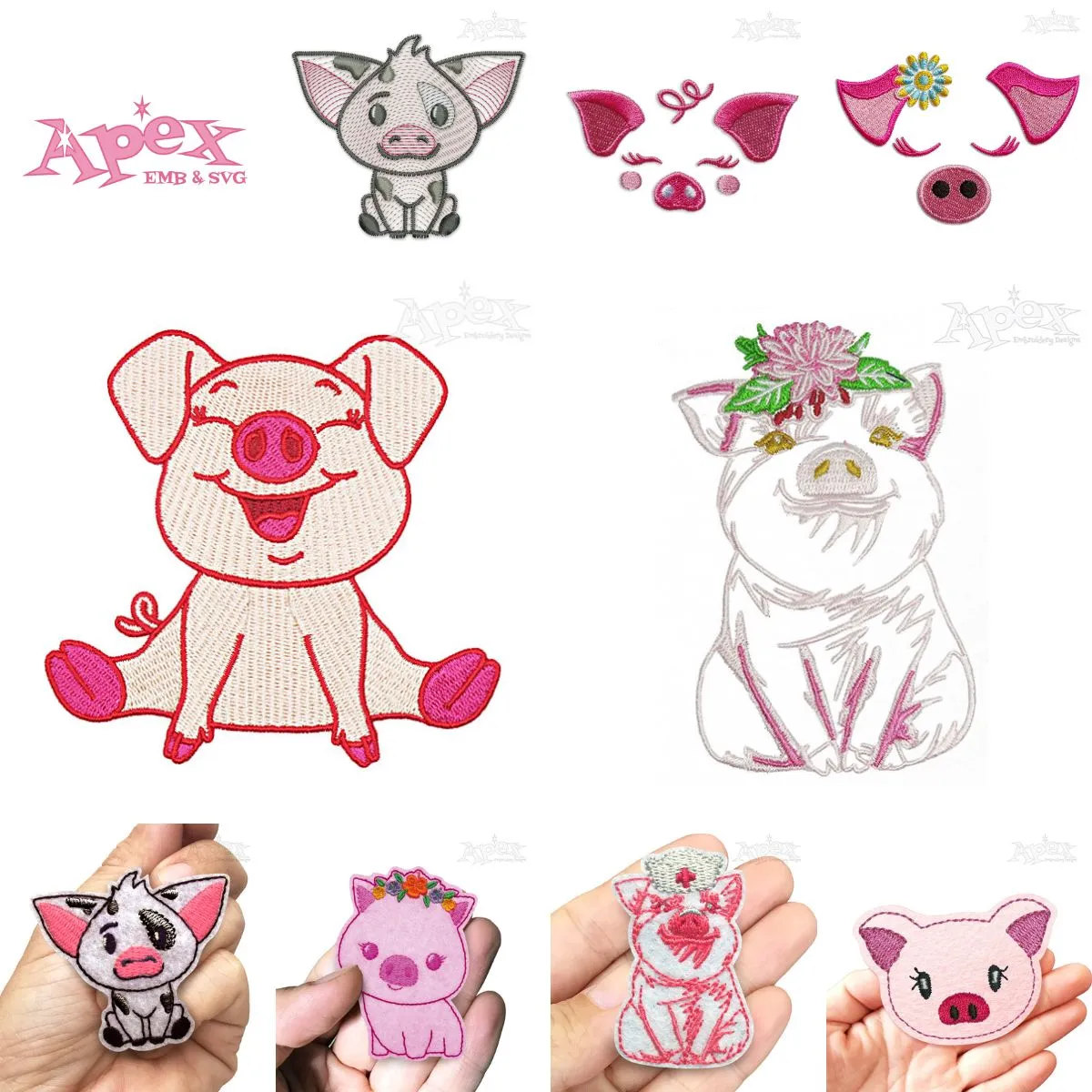 Cute Pig Embroidery Designs Bundle thumbnail