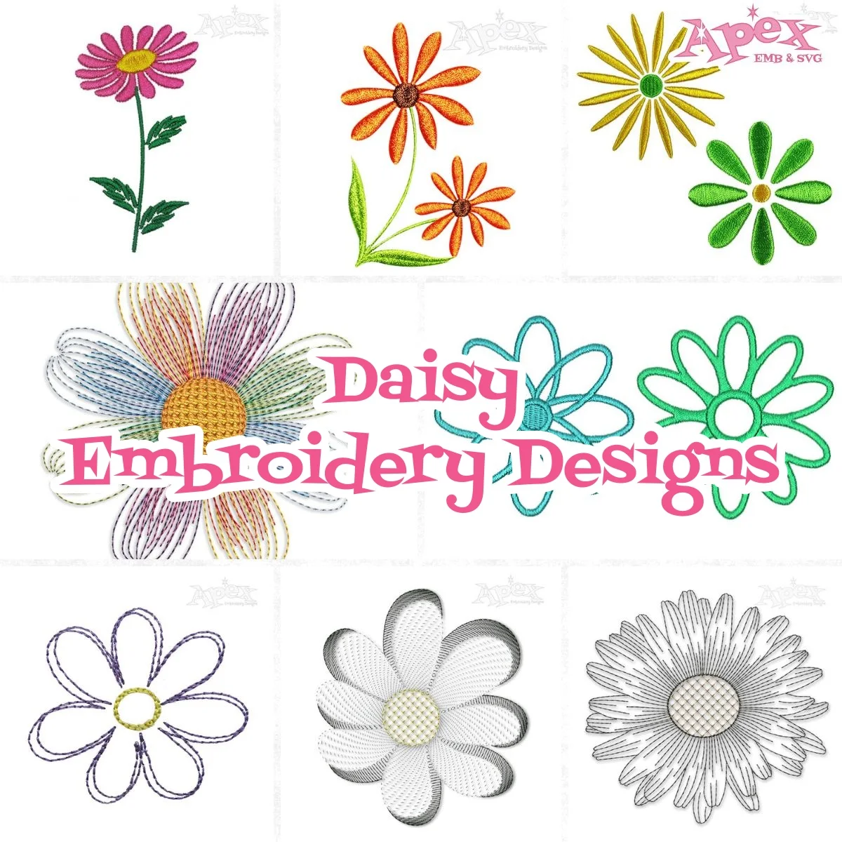 daisy embroidery design flower thumbnail bundle