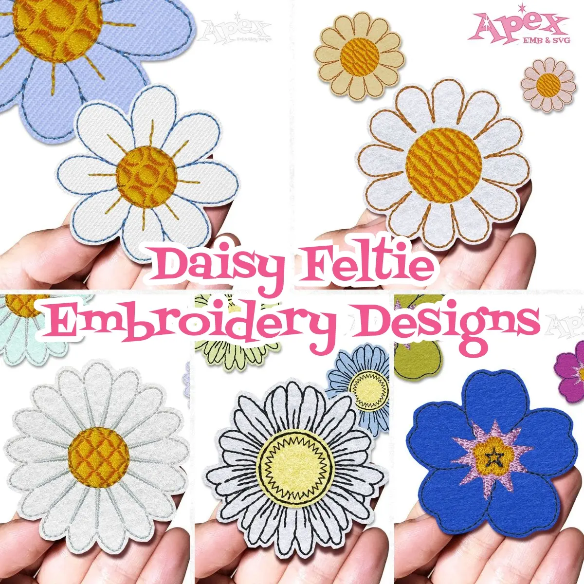 daisy flower feltie forget me not embroidery design bundle thumbnail