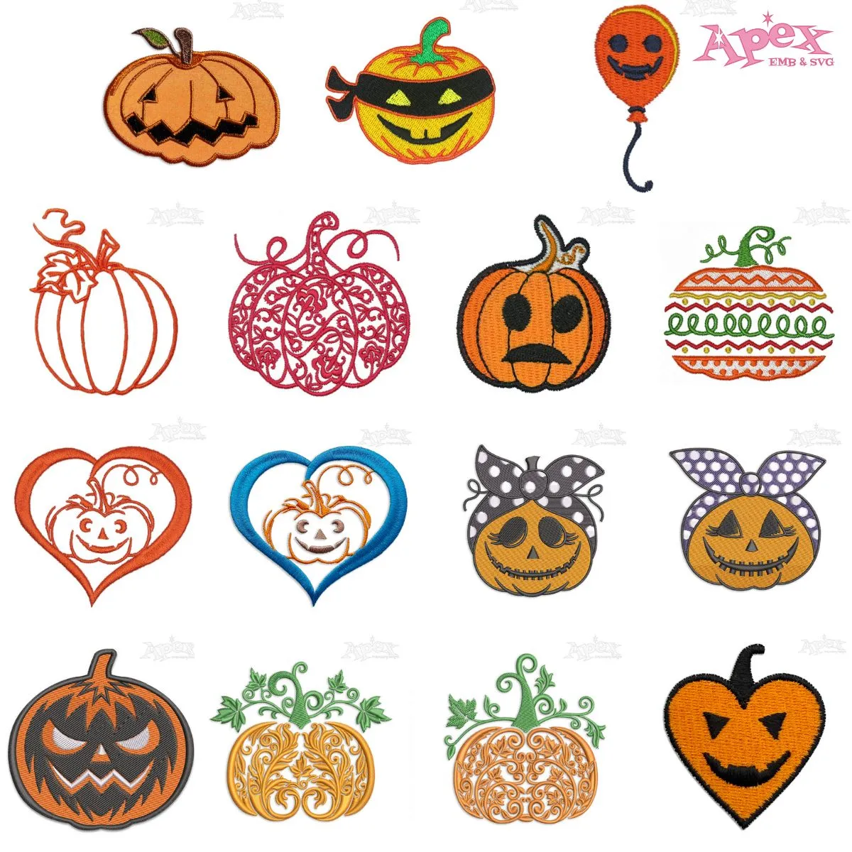 Halloween Pumpkin Embroidery Designs Bundle thumbnail