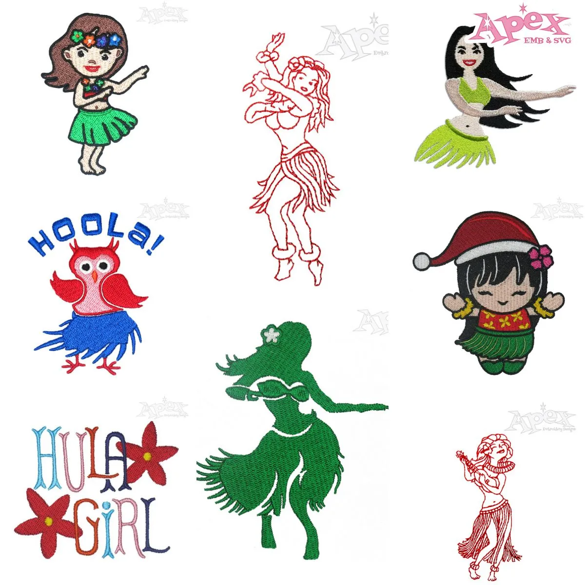 Hawaiian Hula Dancer Embroidery Designs Bundle thumbnail