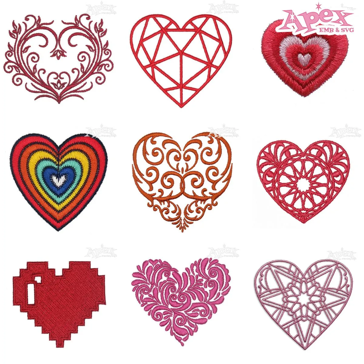 Heart Shaped Embroidery Designs Bundle thumbnail