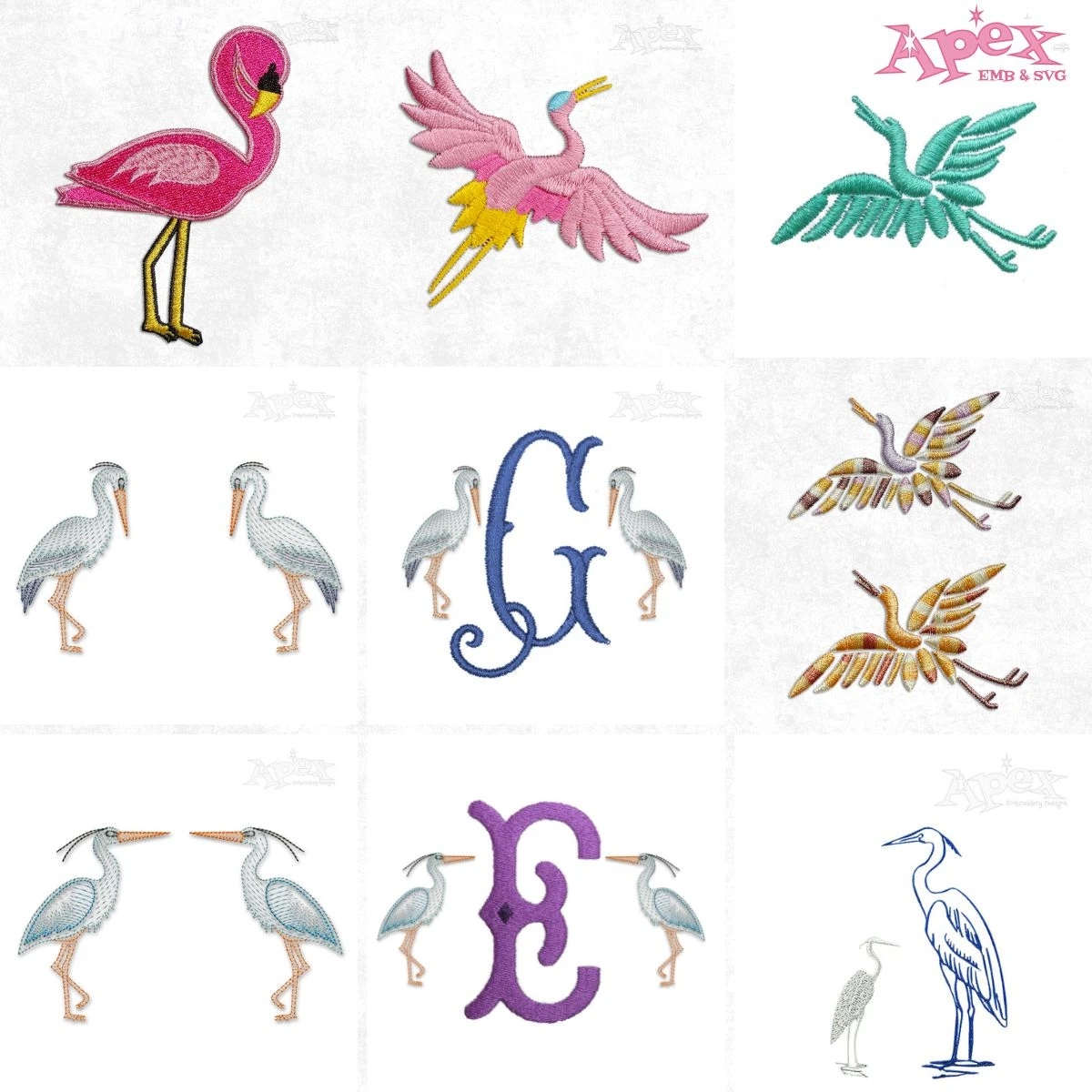 Heron Bird Embroidery Designs Bundle thumbnail