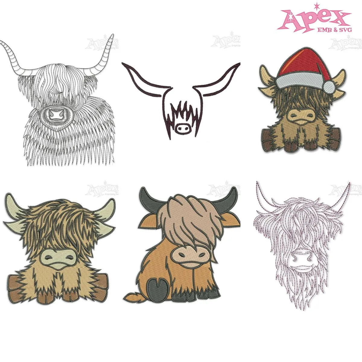 Highland Cow Embroidery Designs Bundle thumbnail