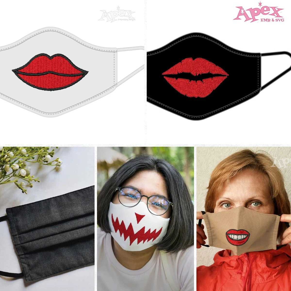 Lips Face Mask Embroidery Designs Bundle thumbnail