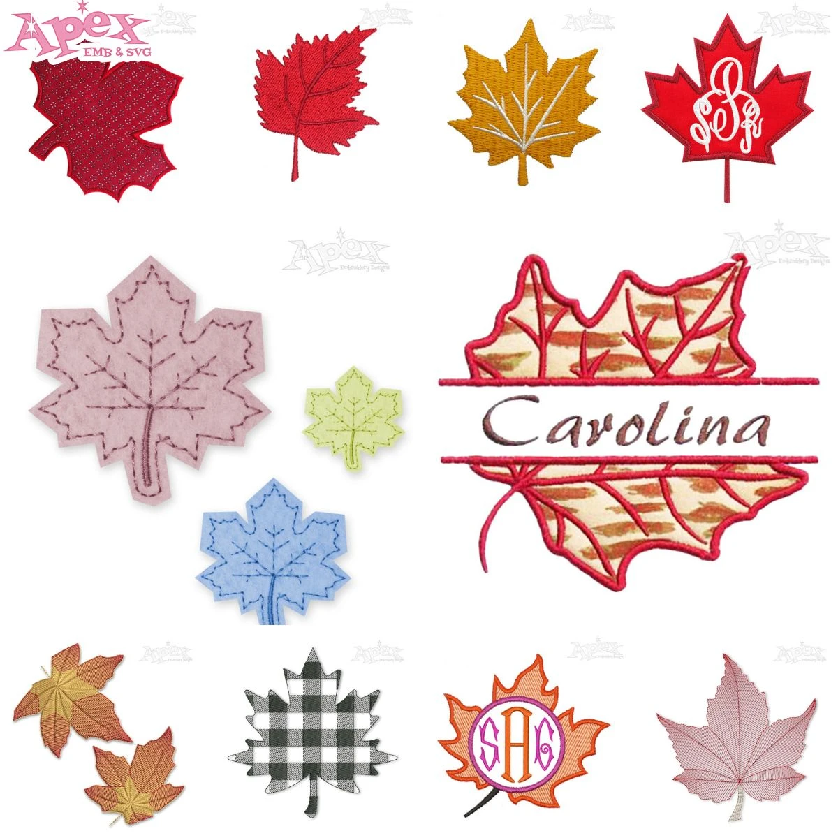 Maple Leaf Embroidery Designs Bundle thumbnail