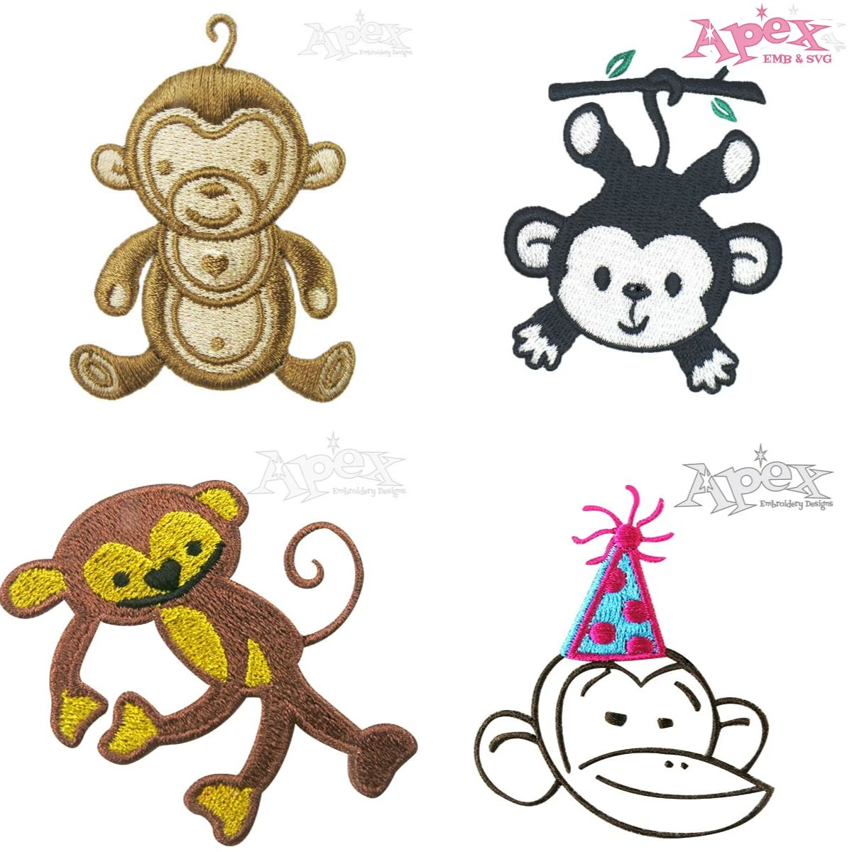 Monkey Embroidery Designs Bundle thumbnail
