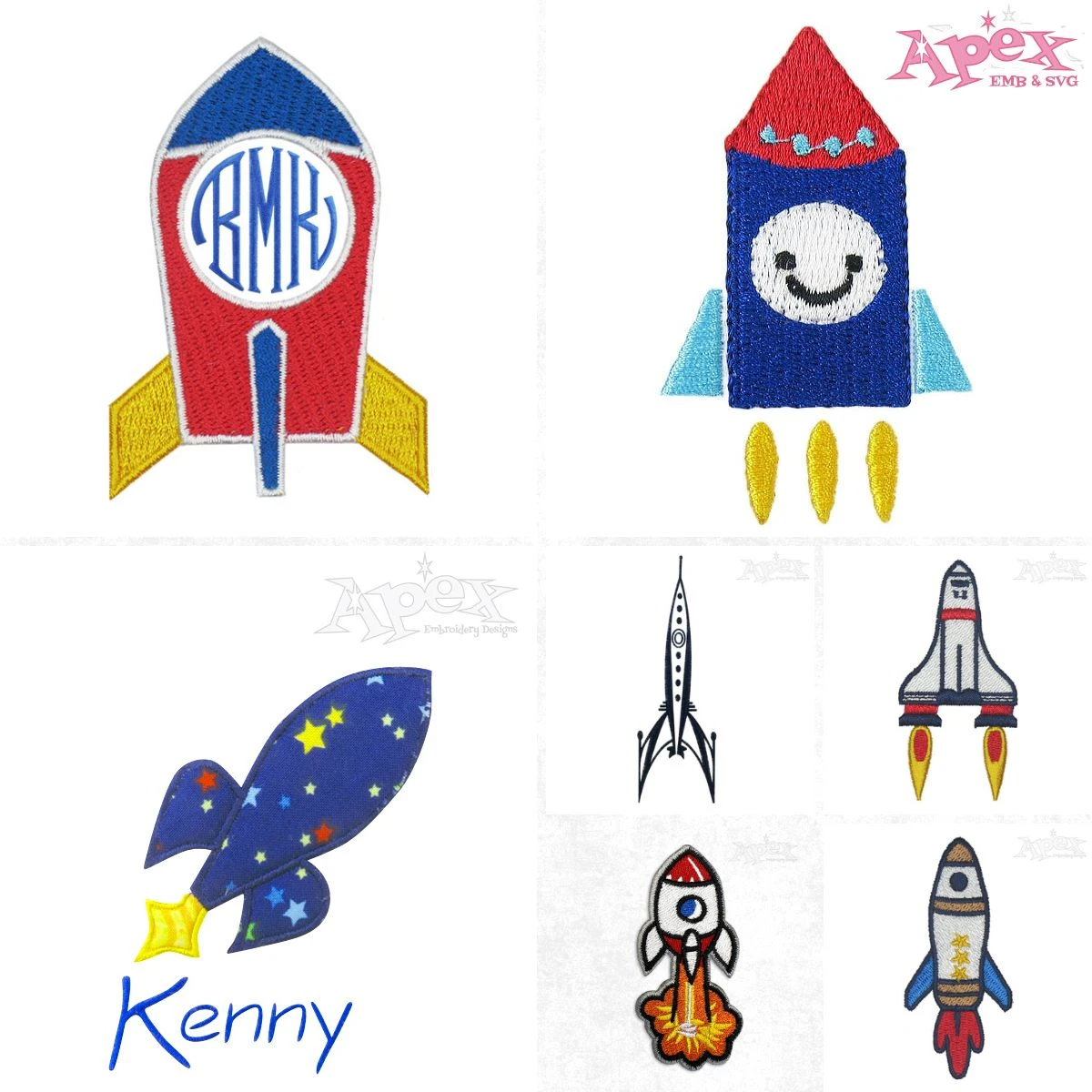 Rocket Ship Embroidery Designs Bundle thumbnail