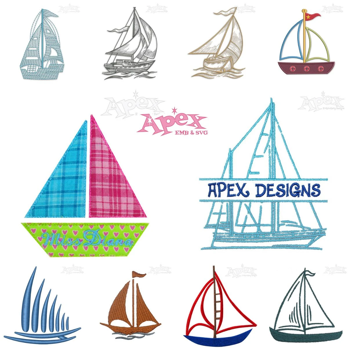Sailboat Embroidery Designs Bundle thumbnail