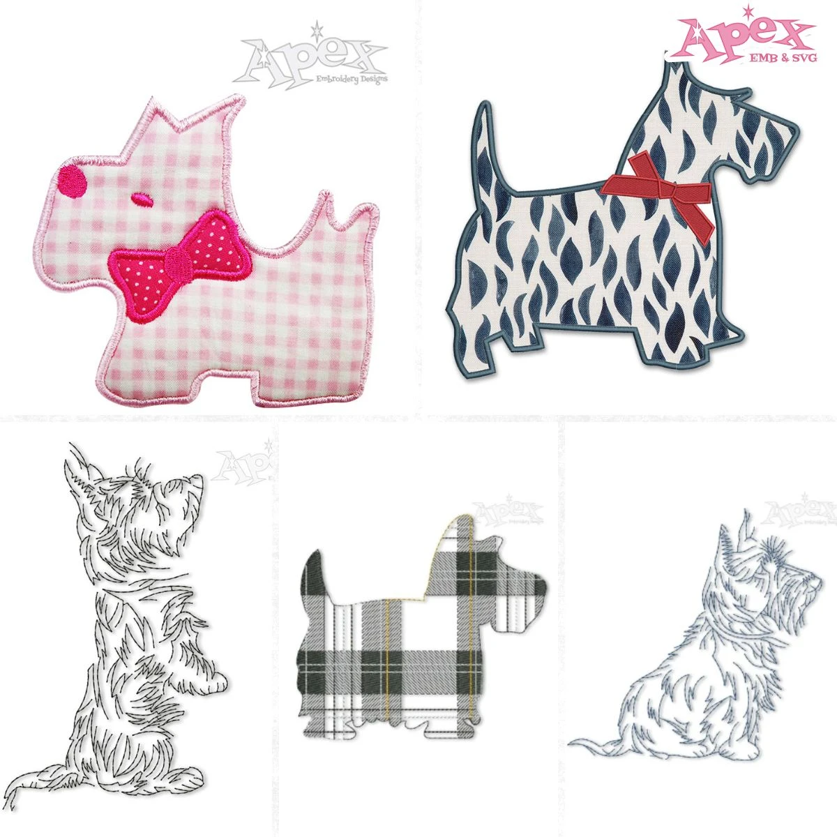 Scottish Terrier Dog Embroidery Designs Bundle thumbnail