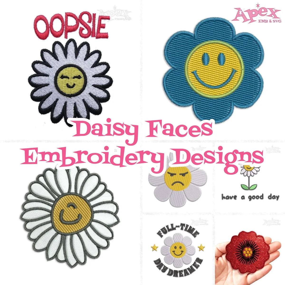 smiley daisy embroidery design thumbnail