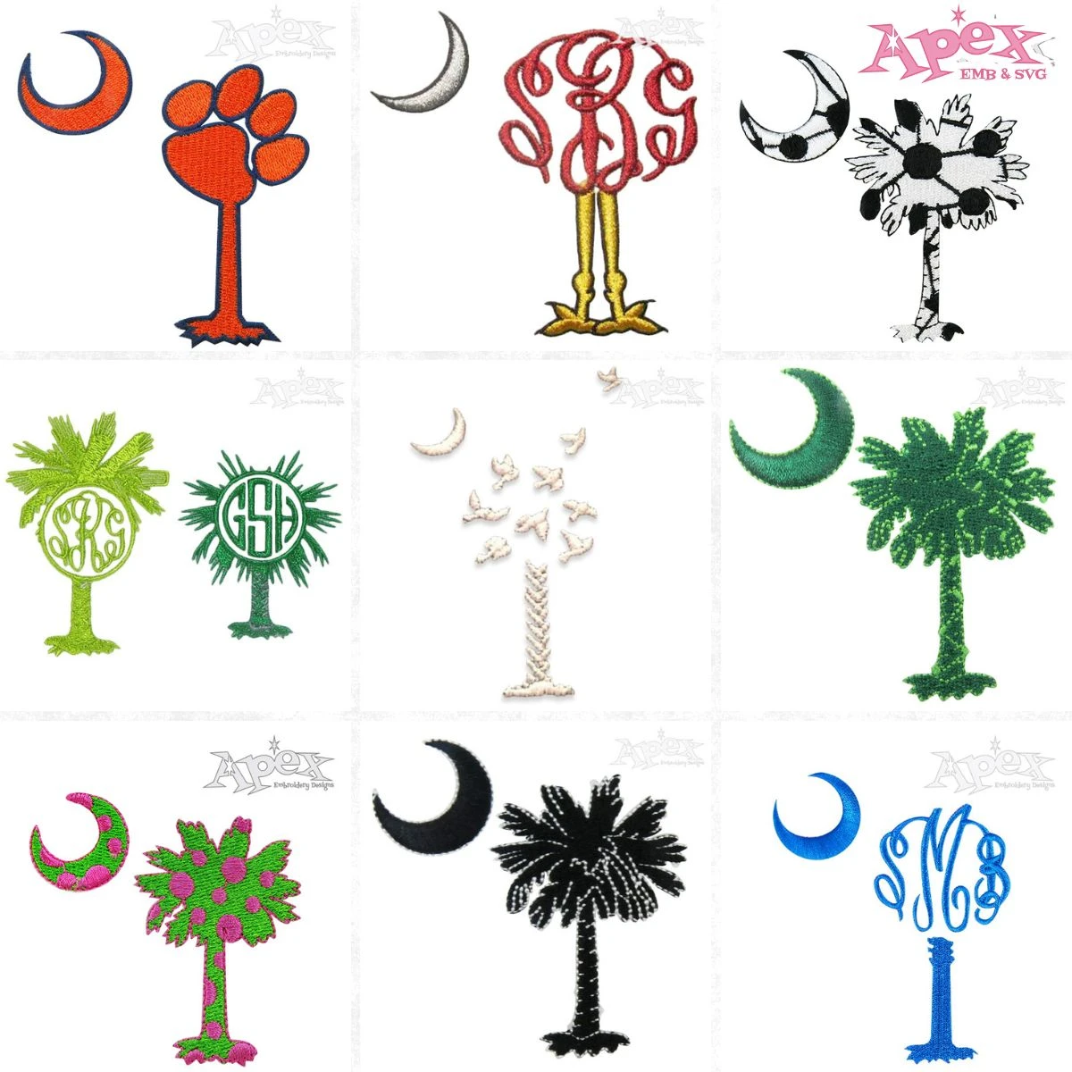 South Carolina Palmetto Palm Tree Embroidery Designs Bundle thumbnail
