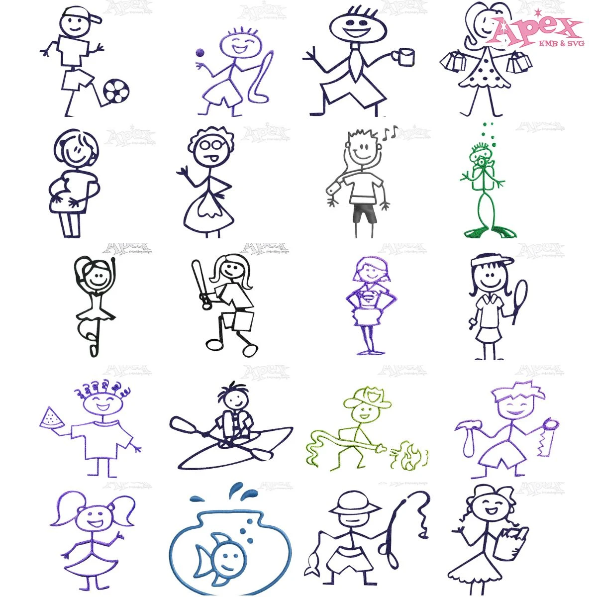 Stick Figure People Embroidery Designs Bundle thumbnail