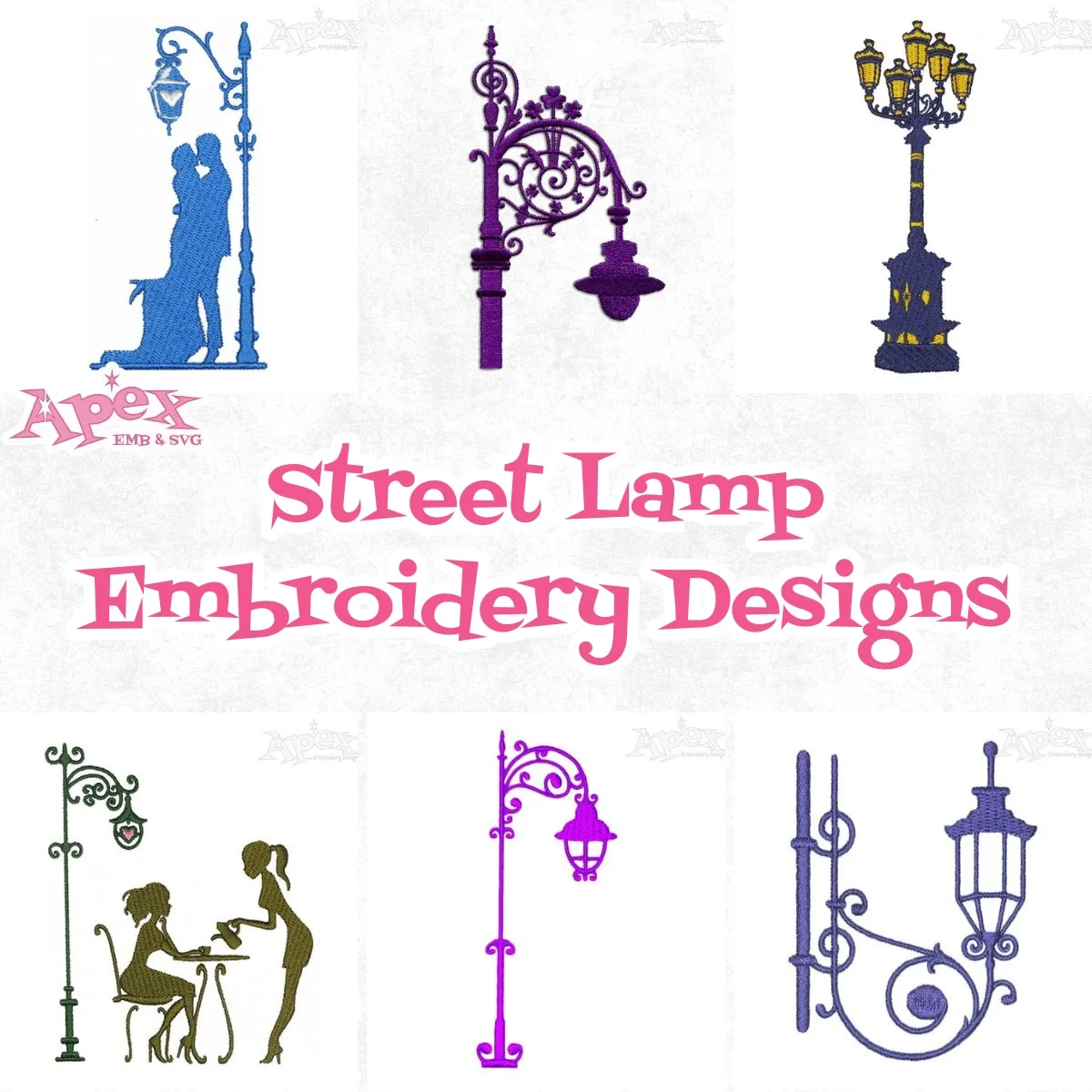 street lamp embroidery design bundle thumbnail