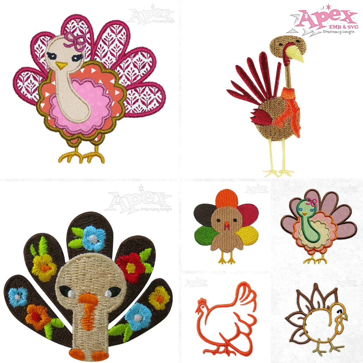 Thanksgiving Turkey Embroidery Designs Bundle thumbnail