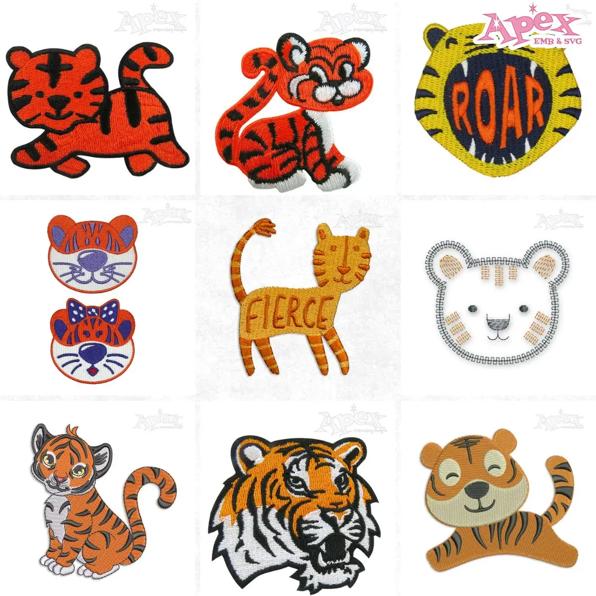 Tiger Cub Embroidery Designs Bundle