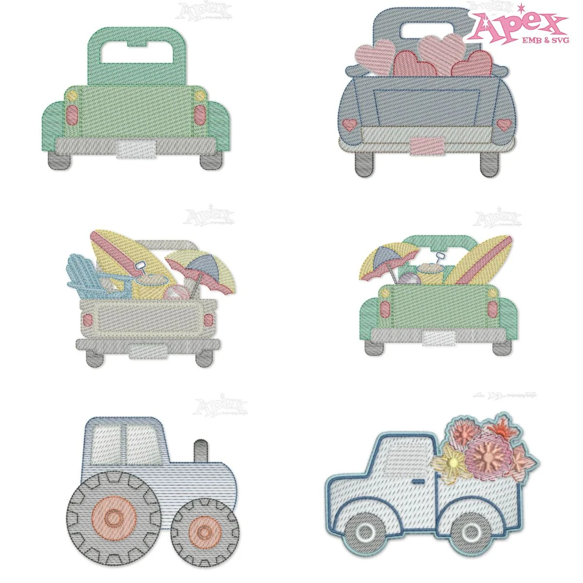 Tractor and Truck Sketch Embroidery Designs Bundle thumbnail