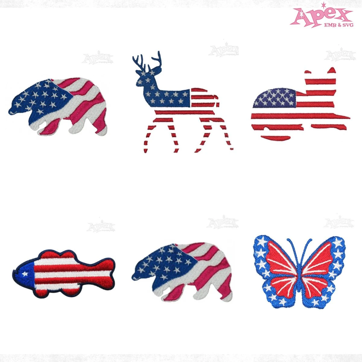 USA Flag Patriotic Animals Embroidery Designs Bundle thumbnail