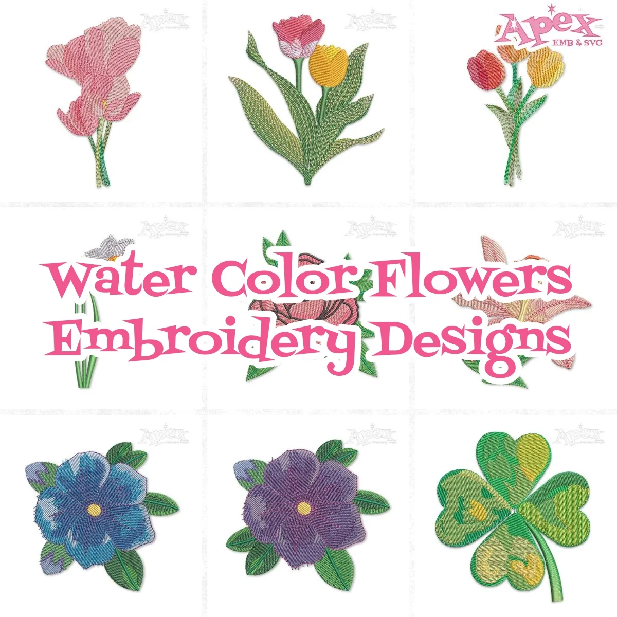 watercolor flowers embroidery design thumbnail bundle