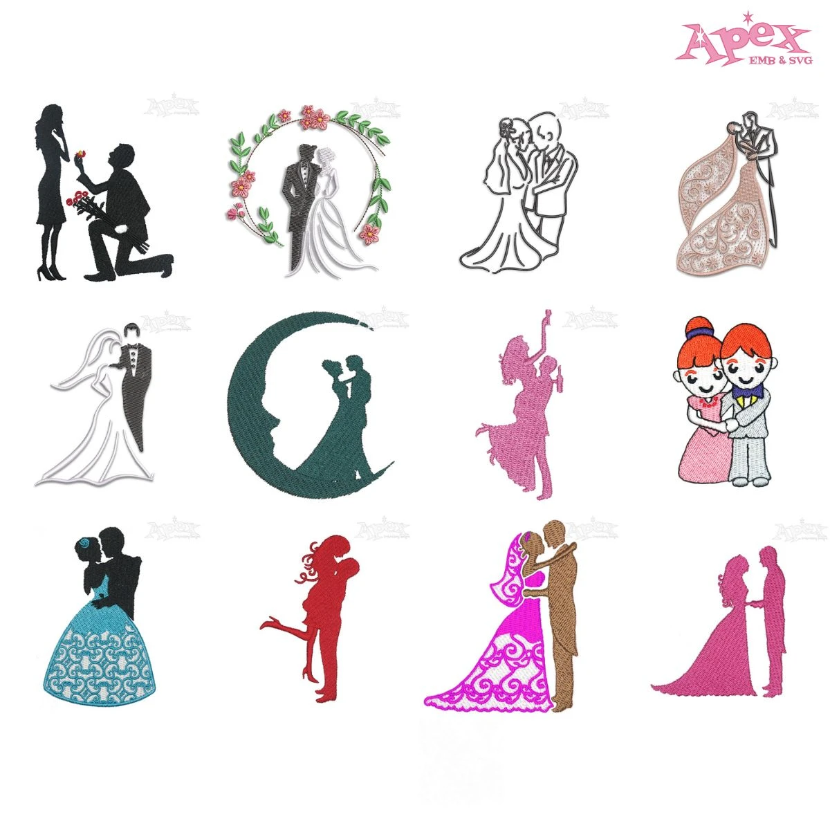 Wedding Couple Embroidery Designs Bundle thumbnail