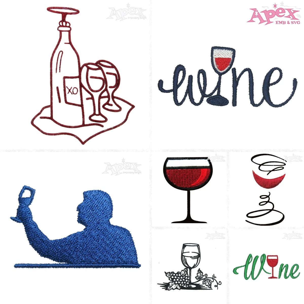 Wine Glass Embroidery Designs Bundle thumbnail
