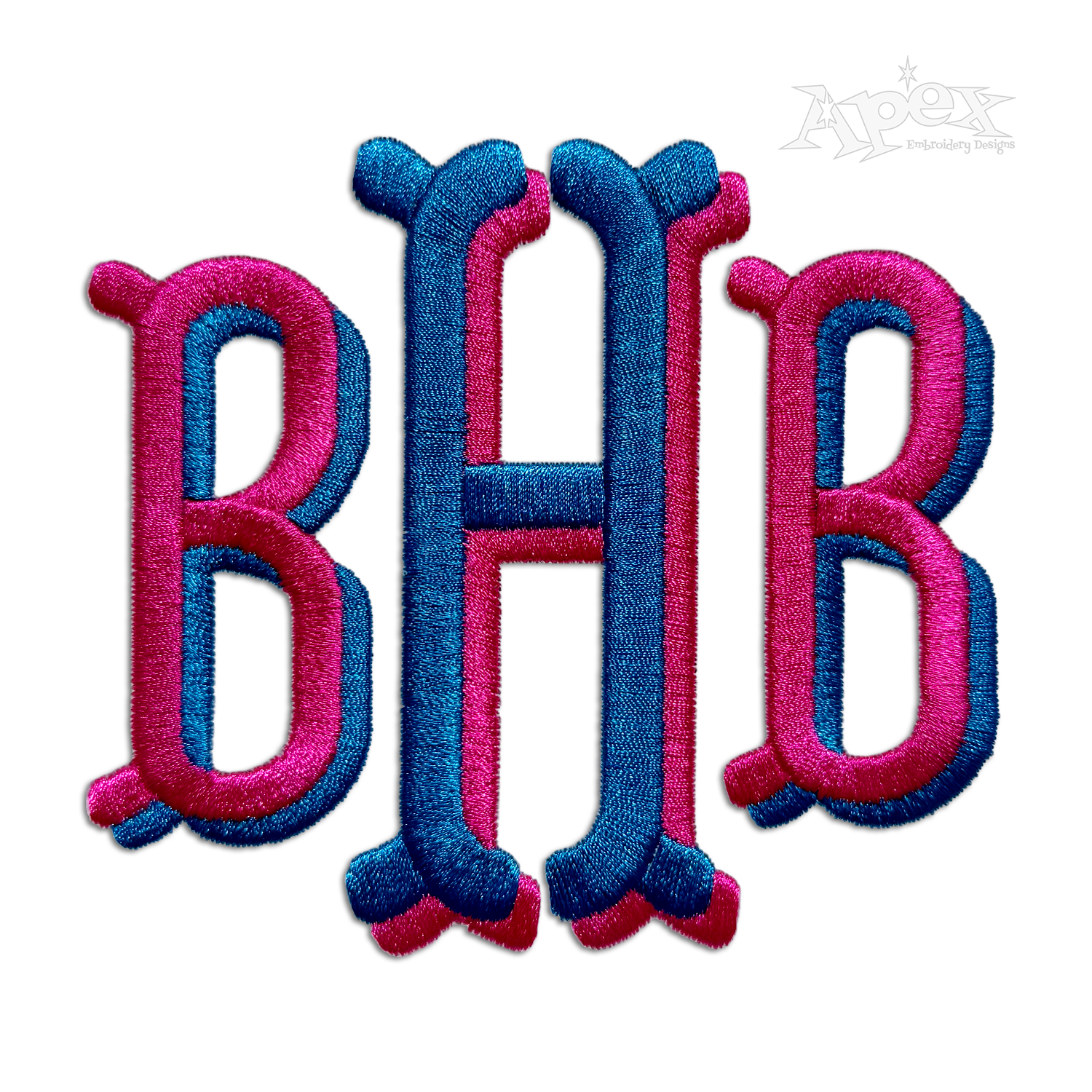 Fishtail Rounded Stacked Embroidery Font 2-Color Shadow BHB