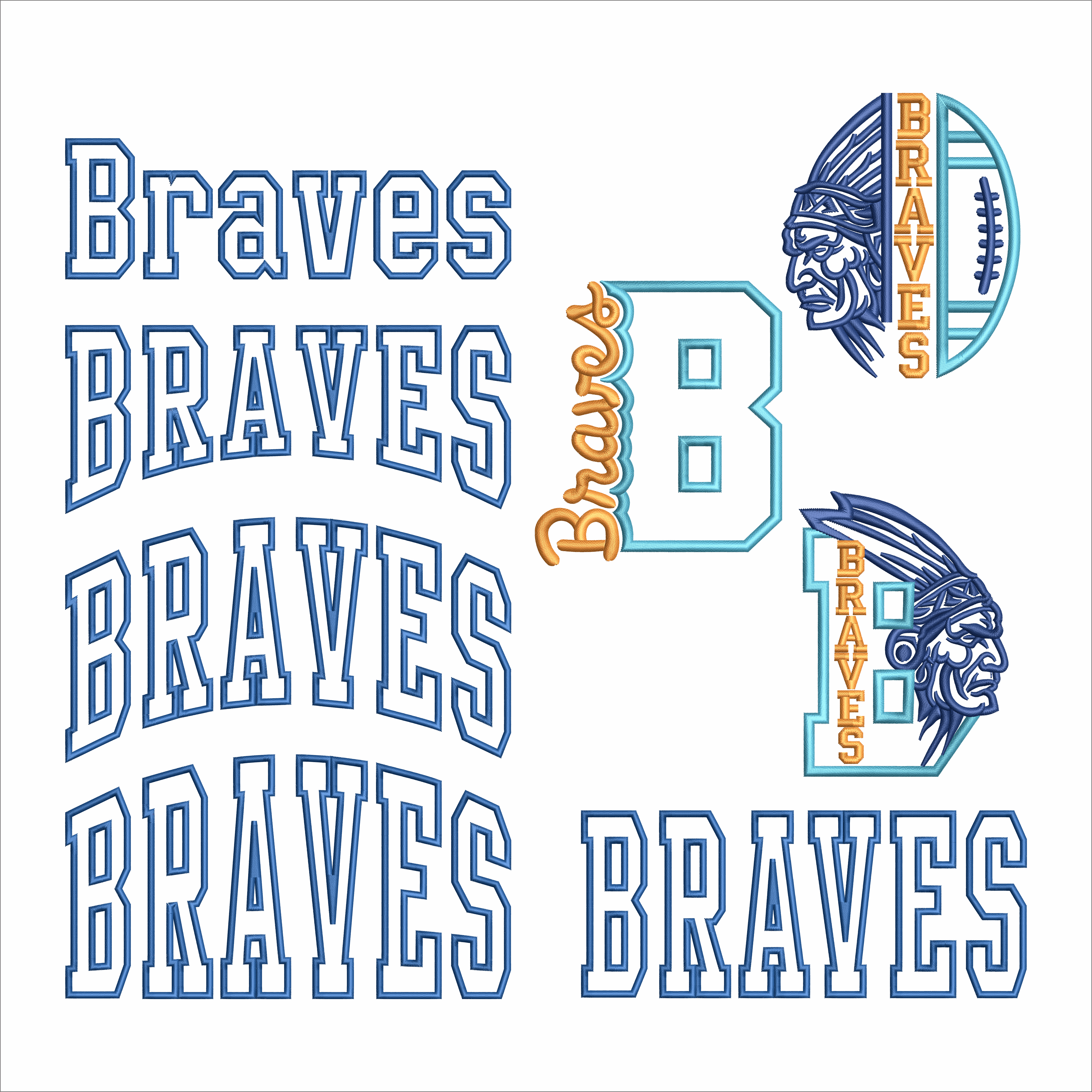 Braves School Mascot Team Spirit Embroidery Design Bundle All