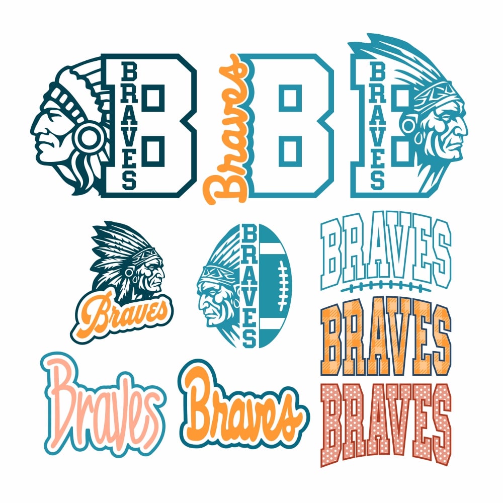 Braves School Mascot Sports Spirit Bundle Vector SVG PNG Design All