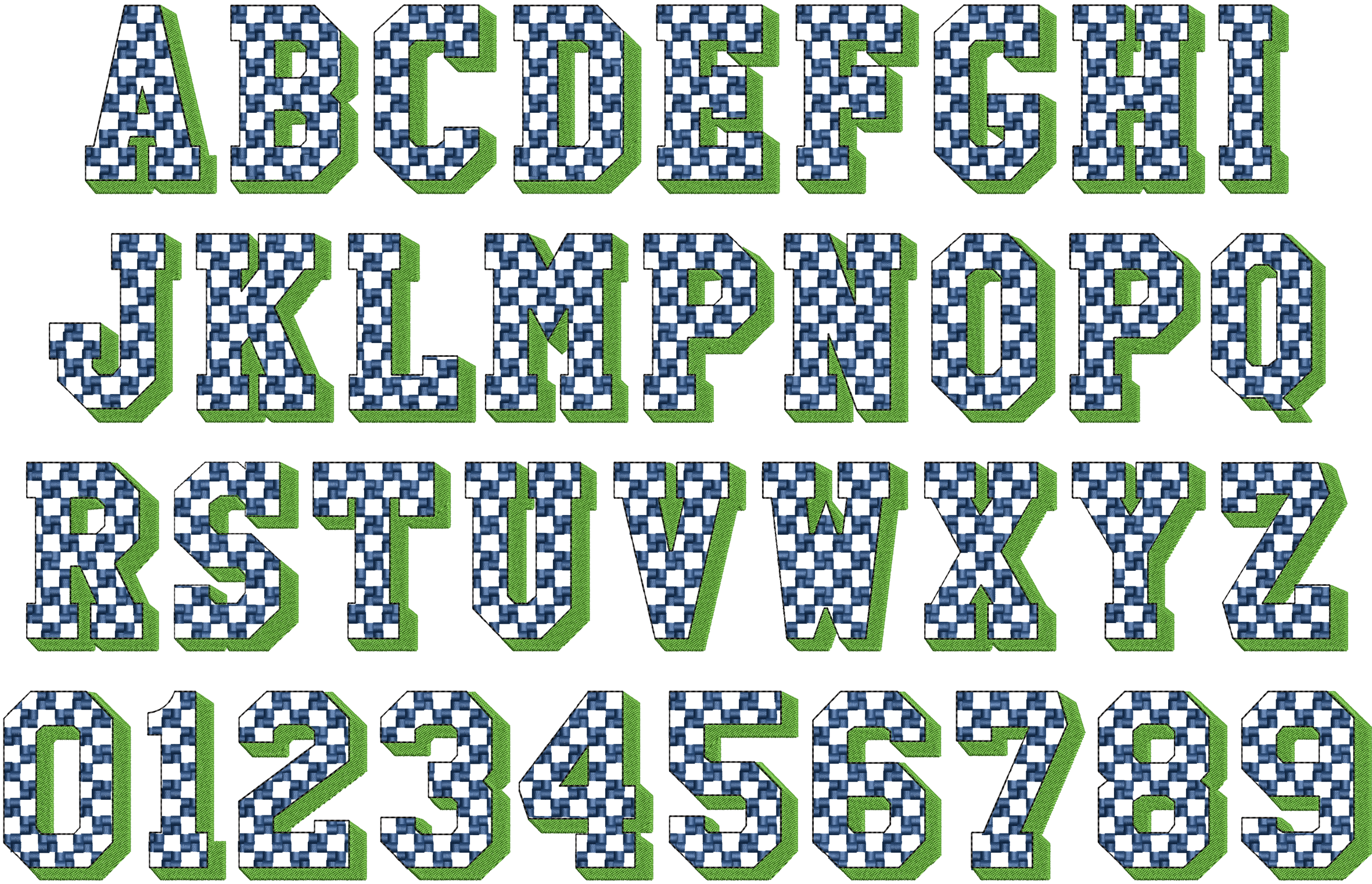 Checker Block 3-Color Letters Embroidery Font All