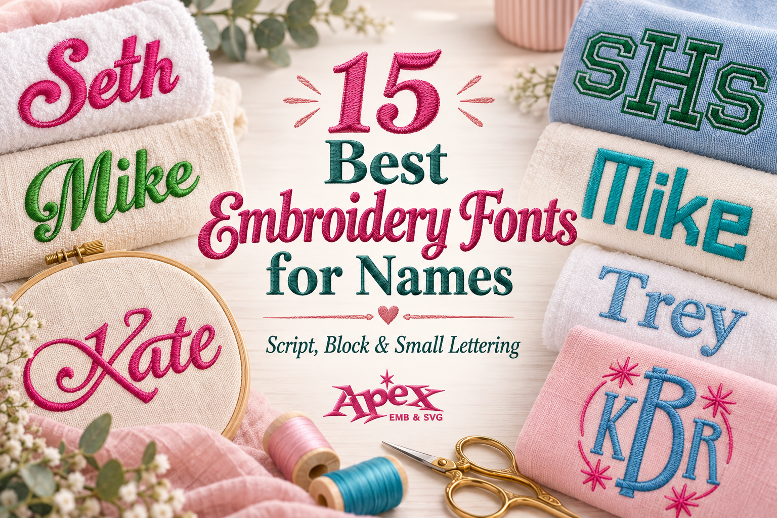 Best embroidery fonts for names in script, block and small lettering styles