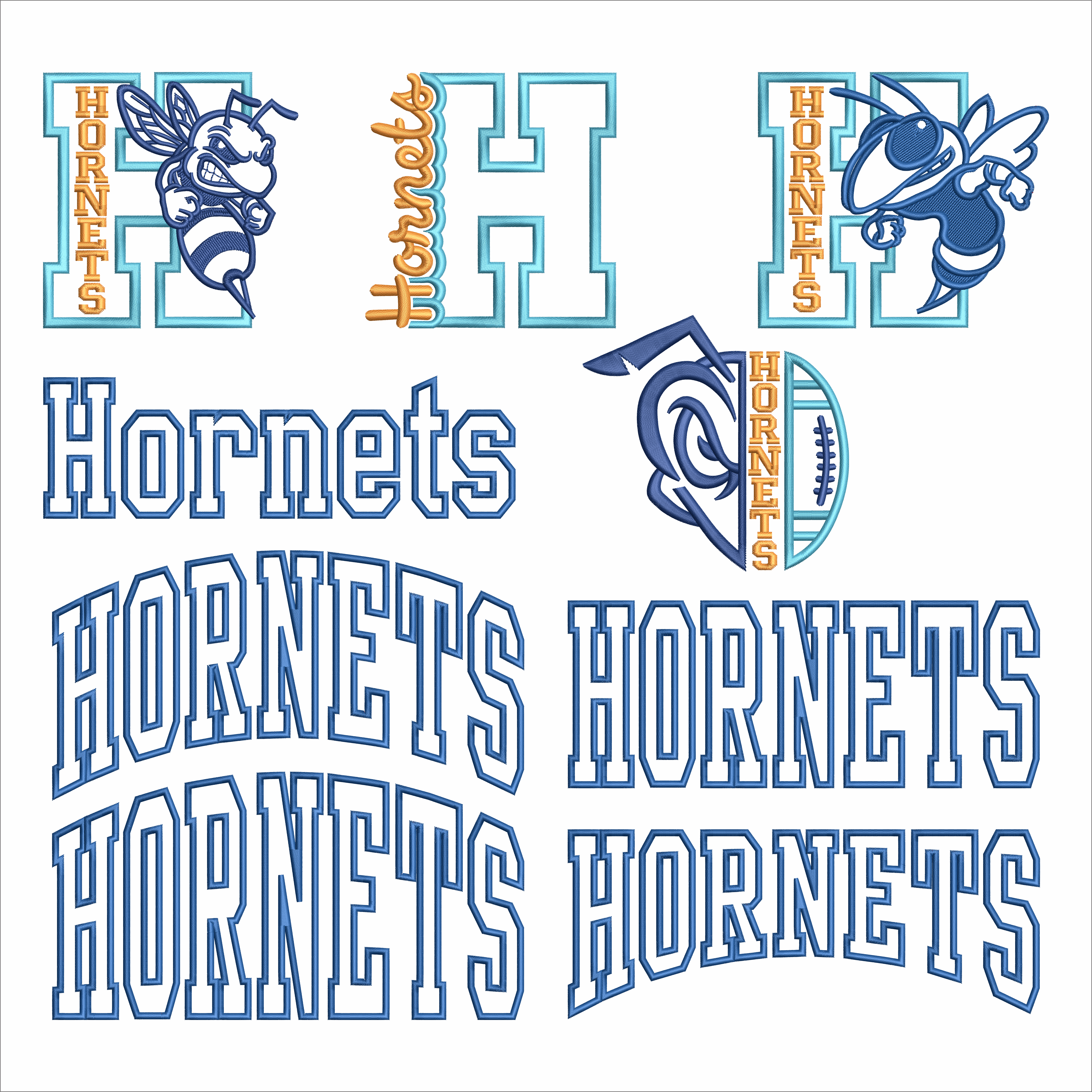 Hornets School Mascot Spirit Game Sports Embroidery Design Bundle All