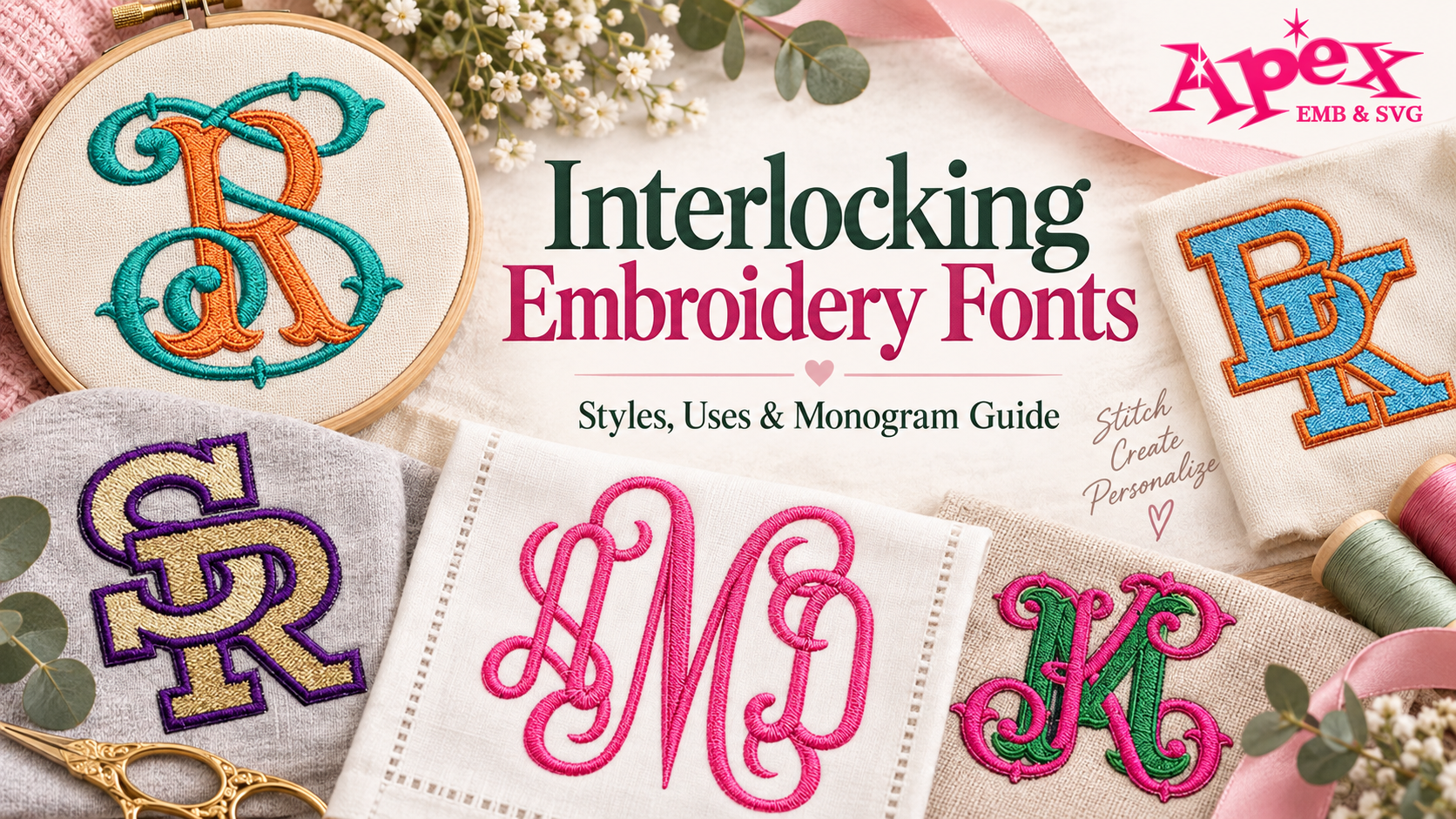 Interlocking embroidery fonts and monogram styles by Apex Embroidery Designs
