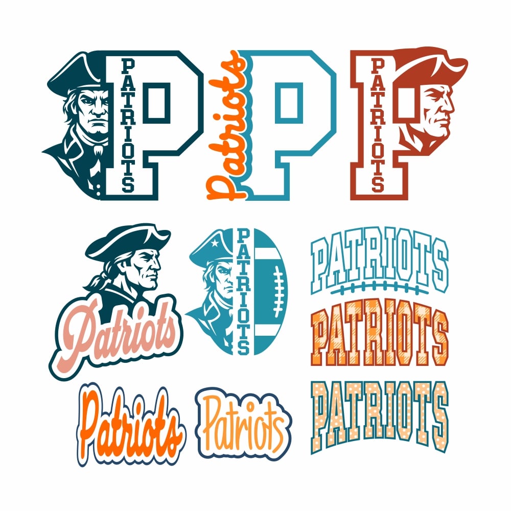 Patriots P School Sports Game Spirit Bundle Vector SVG PNG ALL