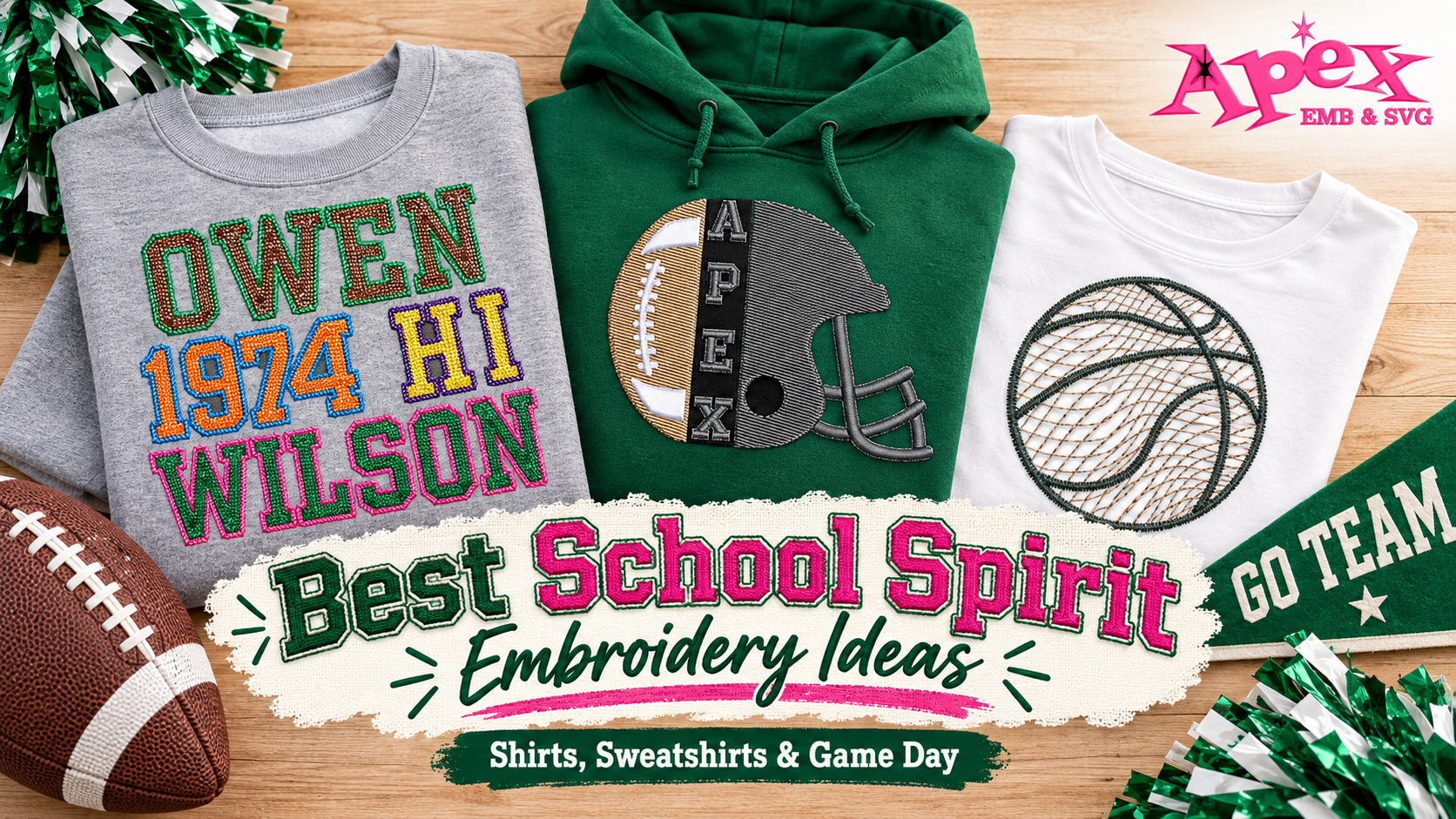 School spirit embroidery designs for shirts, sweatshirts and game day