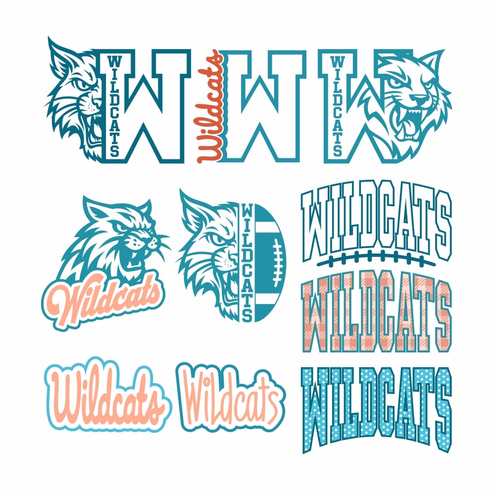 Wildcats School Mascot Sports Game Spirit Bundle Vector PNG Design All