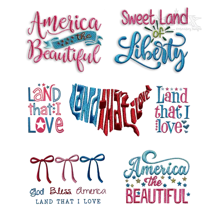 America The Beautiful Land that I Love Embroidery by Apex all seven