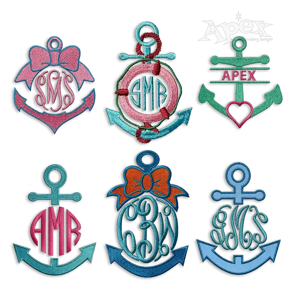 Nautical Anchor Monogram and Split Frame Pack Digitized by Apex Design All 6