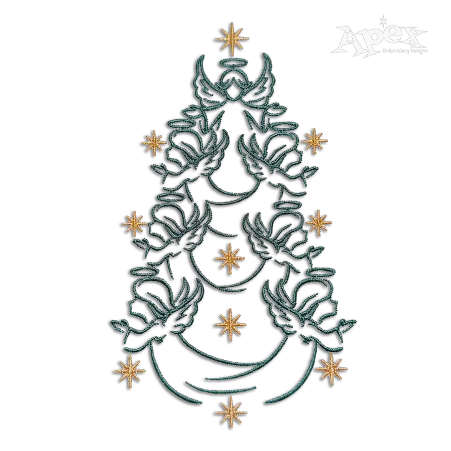 Cute Baby Angel Christmas Tree Theme Machine Embroidery Design