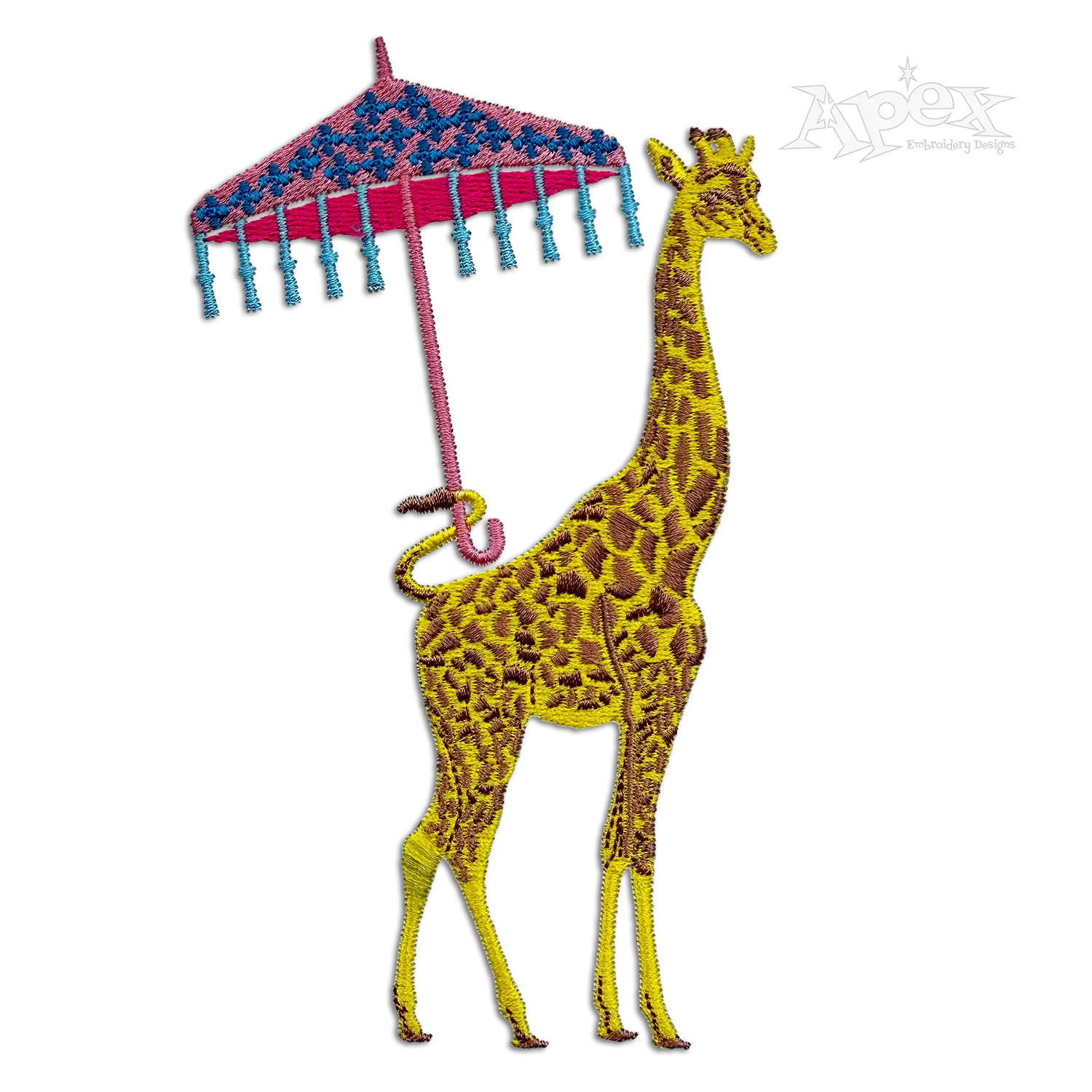 Vintage Giraffe with Umbrella Machine Embroidery Design