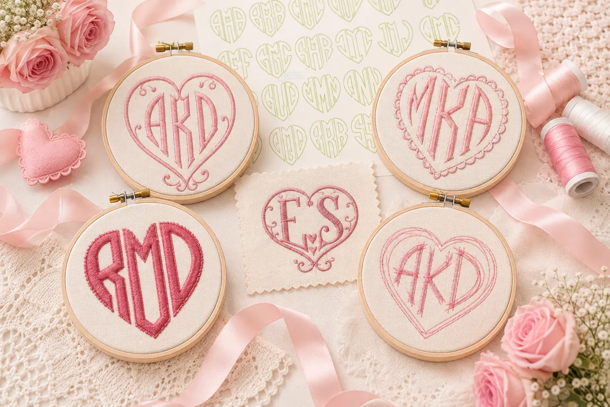 Apex Heart Monogram Embroidery Font Collection