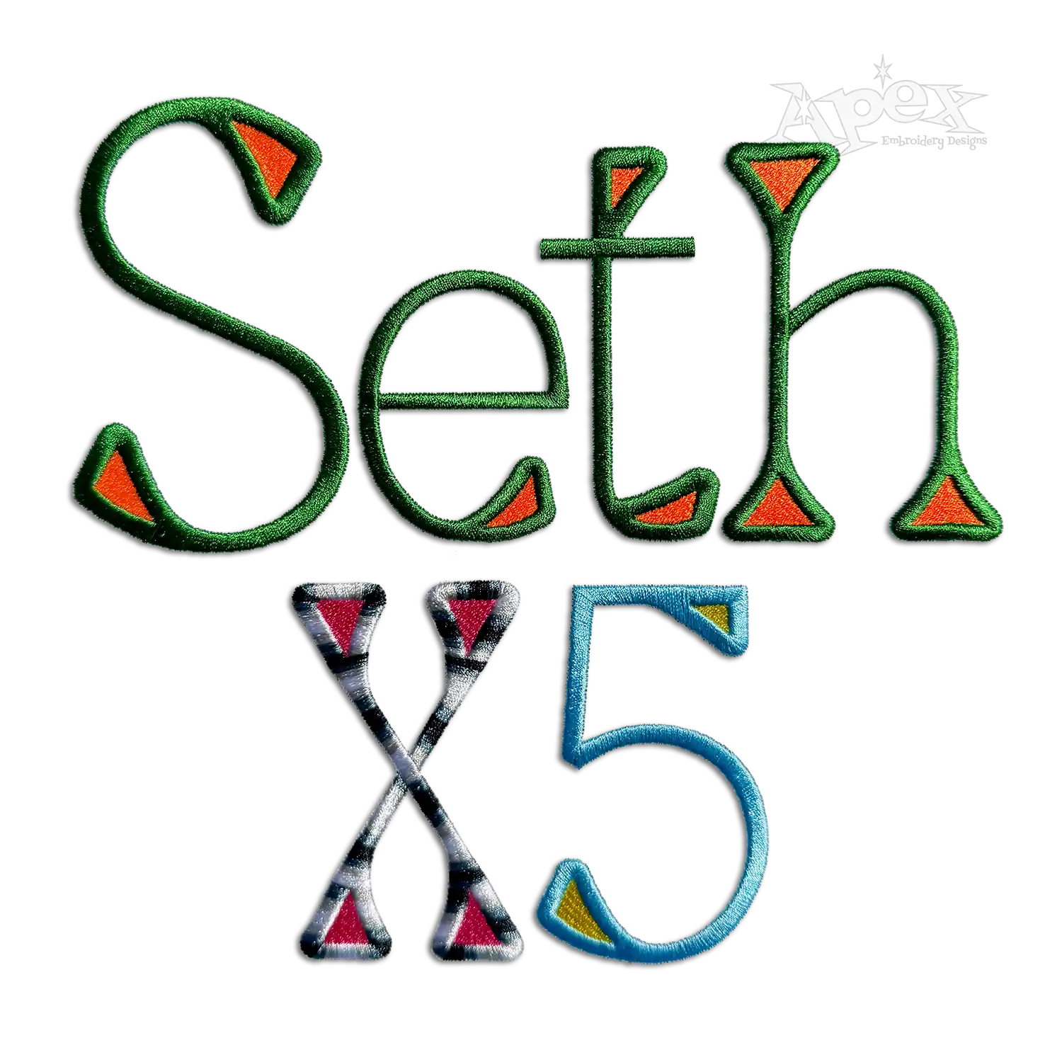 Apex Triangles 2-color Alphabet Embroidery Font - Seth X5