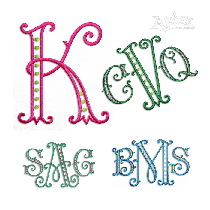 Baroque Beauty Arabesque Dots Machine Embroidery Font - Apex All