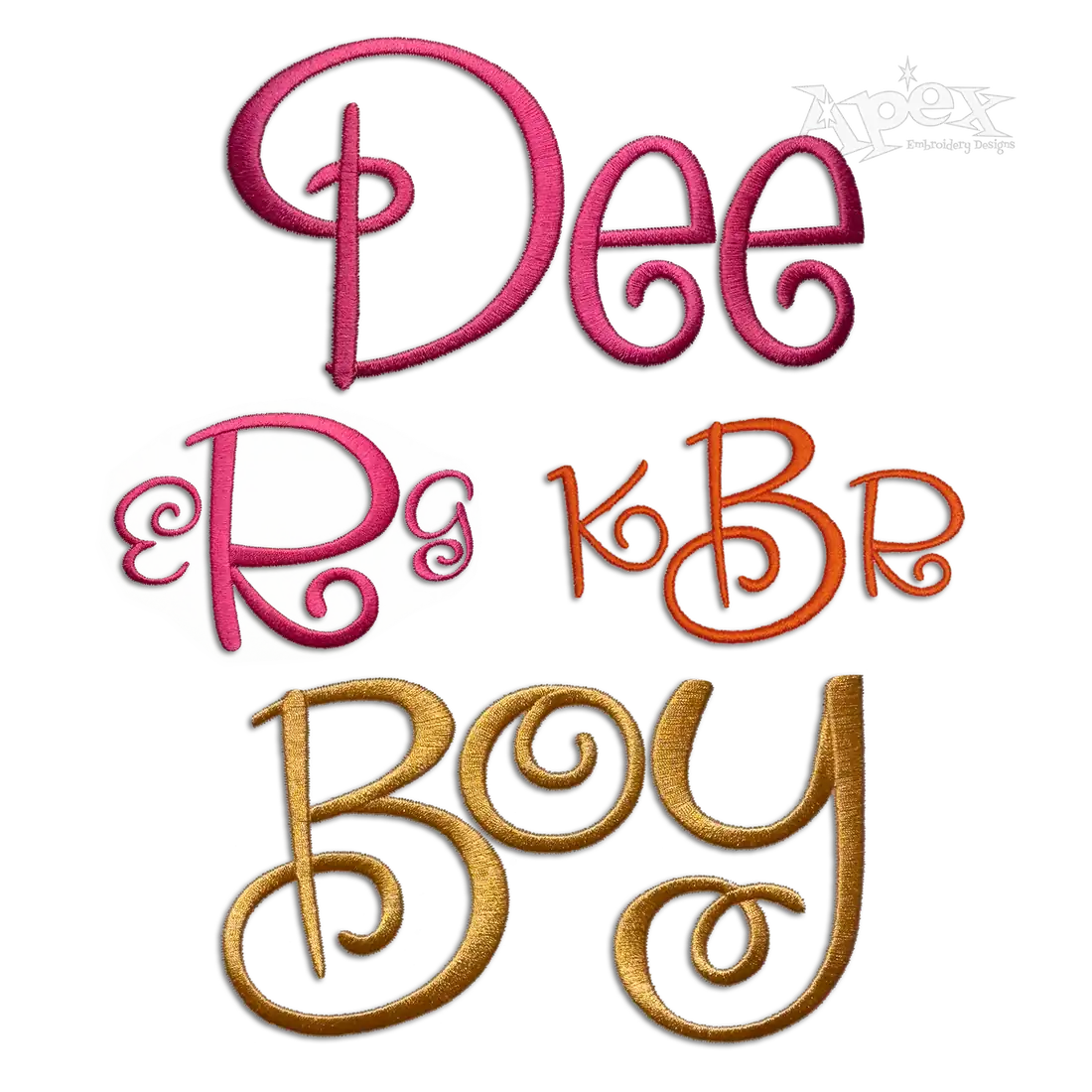 Augusta Curlz Machine Embroidery Font by Apex All