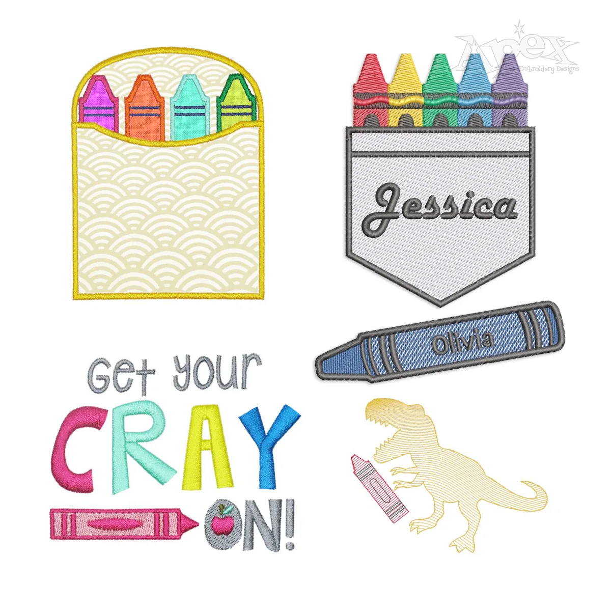 Crayon Back to School Supply Machine Embroidery Design by Apex All
